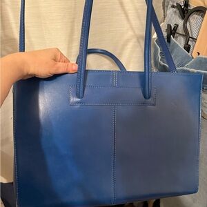 Elegant Blue Leather Tote Bag, made in Florence